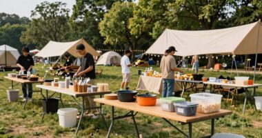 organized camping kitchen setup