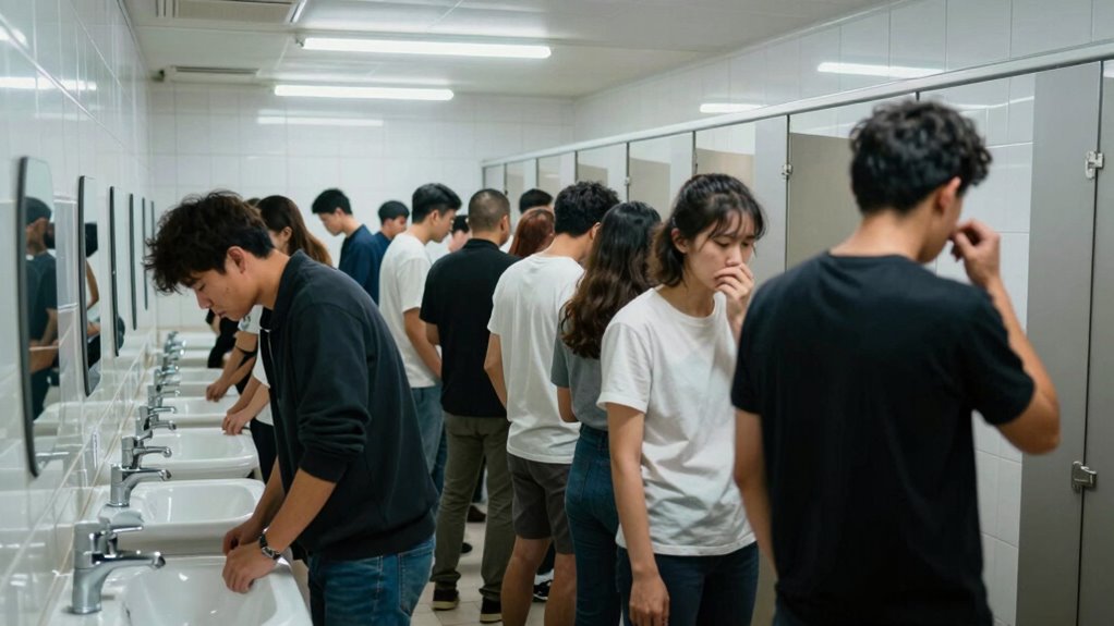 risks in crowded bathroom lines