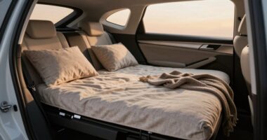 comfortable car sleeping setup
